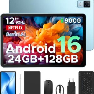 【Última versión de Android 16】Tablet DOOGEE U12 VIP con Android 16, pantalla de 12 pulgadas, 24 GB de RAM + 128 GB de almacenamiento ampliable hasta 2 TB, Gemini AI, teclado y lápiz incluidos, batería de 9000 mAh con carga de 18 W, cámaras de 13 MP + 8 MP, procesador Octa-Core, Widevine L1, OTG y Face ID, ideal para niños.